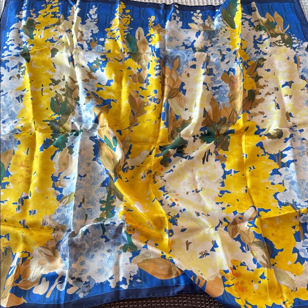Carolina Herrera Yellow and Blue Floral Scarf